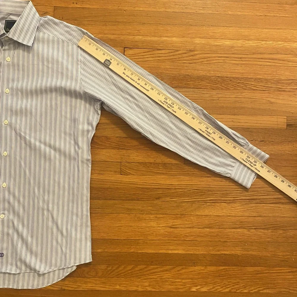David Donahue Shirt Mens Large Blue White Pink Stripe Trim Fit Dress Monogrammed - Picture 7 of 12